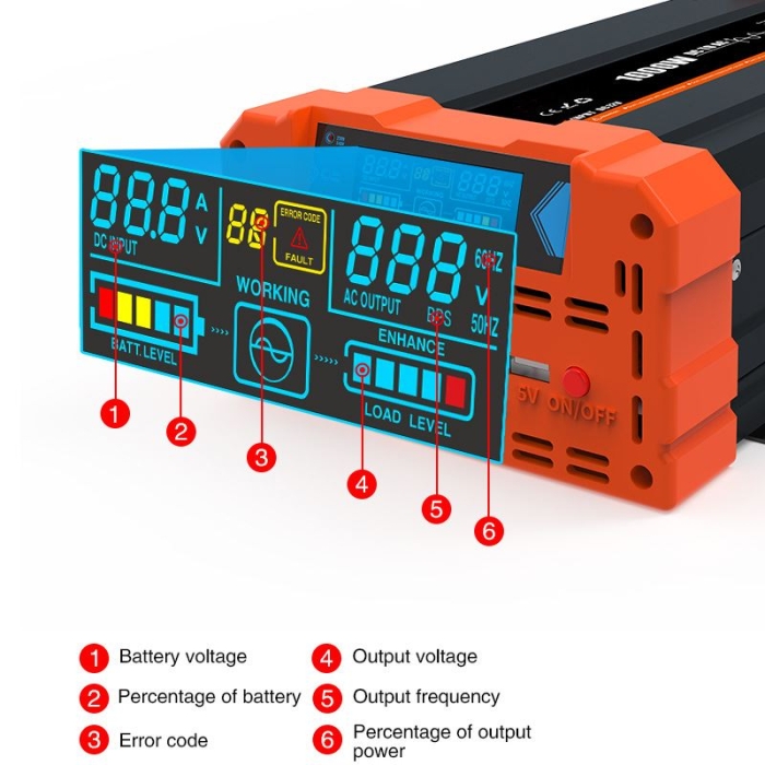 1000W DC To AC Off Grid Power Inverter With LCD Display Pure Sine Wave Solar Inverter